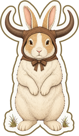 BunBun, a rabbit in an ox costume, standing upright